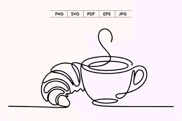 Coffee Cup Croissant Line Art SVG File Review