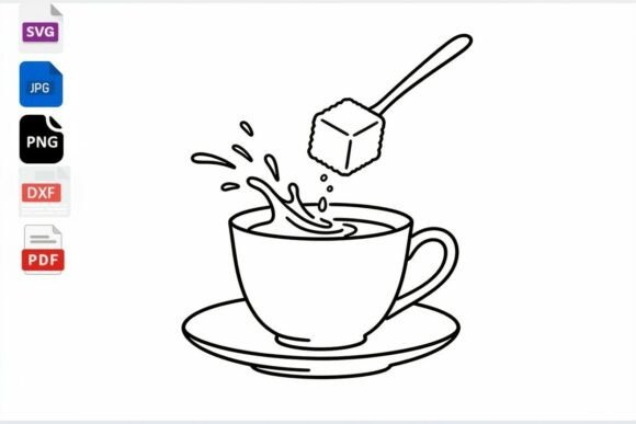 Coffee Cup Sugar Splash Line Art SVG Review