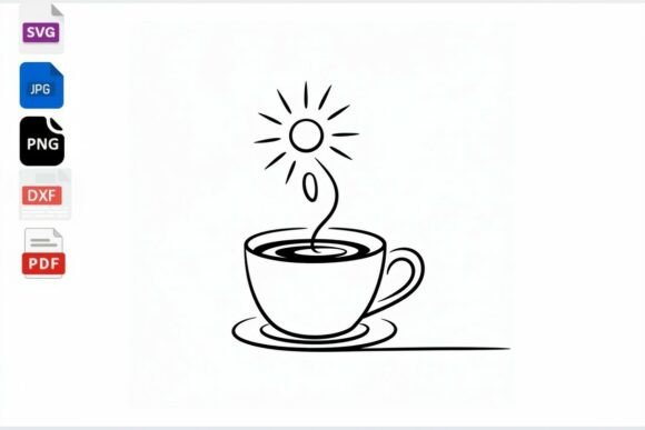 Coffee Cup Sun Flower Line Art SVG Review