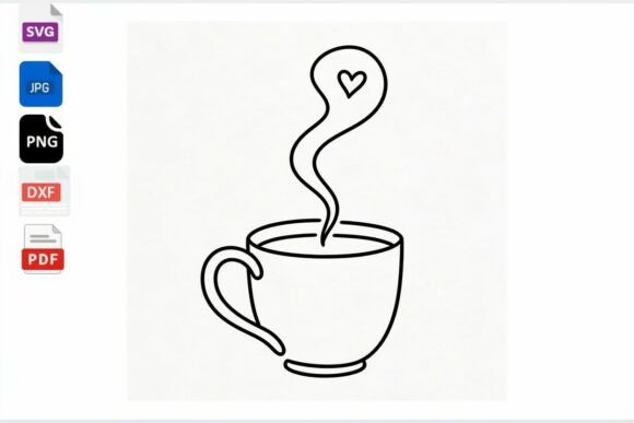 Coffee Cup with Heart Steam Line Art SVG Review