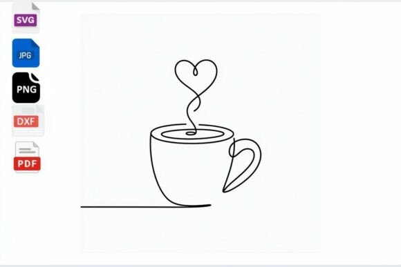 Line Art Coffee Cup with Heart Steam SVG Review