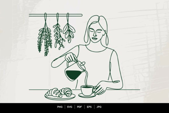 Woman Pouring Coffee Line Art Review
